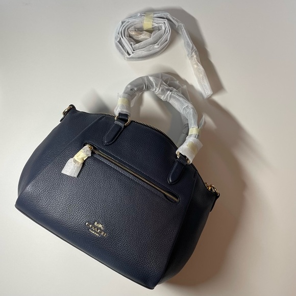 Coach Navy Satchel Purse Bag Handles and Strap Zip Top - Picture 1 of 7
